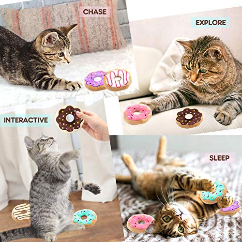 6 Pack Donut Cat Catnip Toys Kitten Chew Knickknack Sprinkles Interactive Pillows Teeth Grinding Catmint Plush Plaything Kitty Gift Ideas Supplies 4 Inches