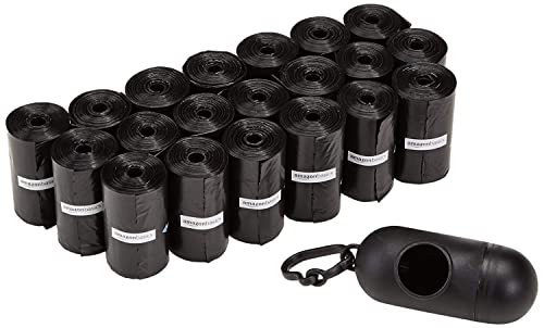 AmazonBasics Unscented Standard Dog Poop Bags with Dispenser and Leash Clip, 13 x 9-Inches, Black - Pack of 300