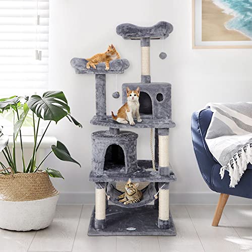 ZENY 57.1'' Cat Tree Furniture Kitten Activity Tower Pet Kitty Play House with Scratching Posts Perches Hammock (Grey)