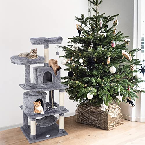 ZENY 57.1'' Cat Tree Furniture Kitten Activity Tower Pet Kitty Play House with Scratching Posts Perches Hammock (Grey)