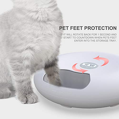 Pawsfiesta Automatic Pet Dog Cat Feeder with Programmable Digital Timer, 6-Meal Food Dispenser Trays, Power by USB or Battery, Portion Control, LCD Display, Feeds Wet or Dry Food