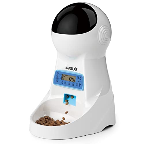 Iseebiz Automatic Cat Feeder 3L Pet Food Dispenser Feeder for Medium and Large Cat Dog4 Meal, Voice Recorder and Timer Programmable,Portion Control 