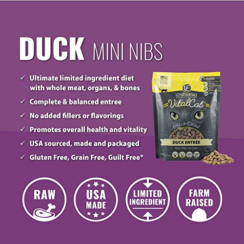 Vital Cat Freeze-Dried Duck Mini Nibs Grain Free Limited Ingredient Cat Food, 12 Ounce Bag