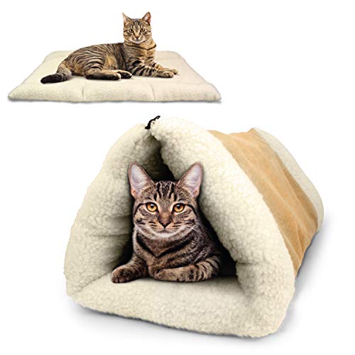 PARTYSAVING PET Palace 2-in-1 Pet Bed Snooze Tunnel and Mat for Pets Cats Dogs and Kittens for Travel or Home, APL1343, Beige