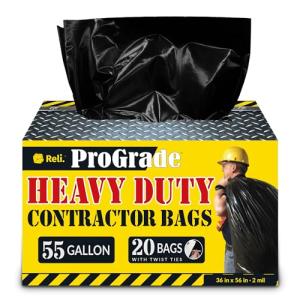 Heavy Duty 55 Gallon Contractor Trash Bags - 20 Pack