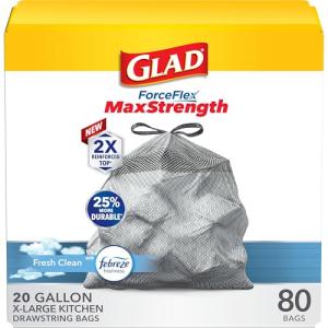 Glad ForceFlex 20 Gallon Kitchen Trash Bags, 80 Ct
