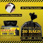 Heavy Duty 55 Gallon Contractor Trash Bags - 20 Pack