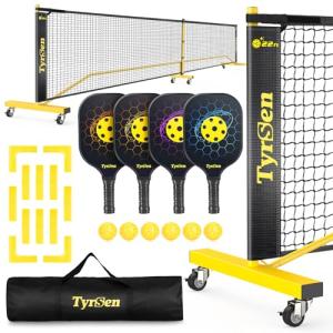 Portable Pickleball Net Set with Paddles & Balls
