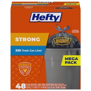 Hefty Strong Black Trash Bags, 33 Gallon, 48 Count