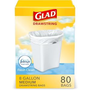 Glad 8 Gallon Drawstring Trash Bags, 80 Count