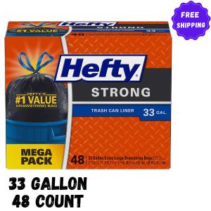 Hefty Strong Black Trash Bags, 33 Gallon, 48 Count