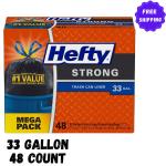 Hefty Strong Black Trash Bags, 33 Gallon, 48 Count