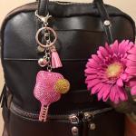 Bright Pink Pickleball Racket Keychain with Charms