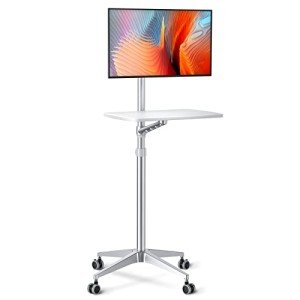 Adjustable Rolling Laptop Stand with Lockable Wheels