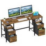 140cm Rustic Wood Computer Desk with Storage Drawers