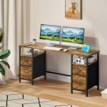 140cm Rustic Wood Computer Desk with Storage Drawers