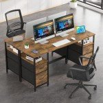 140cm Rustic Wood Computer Desk with Storage Drawers