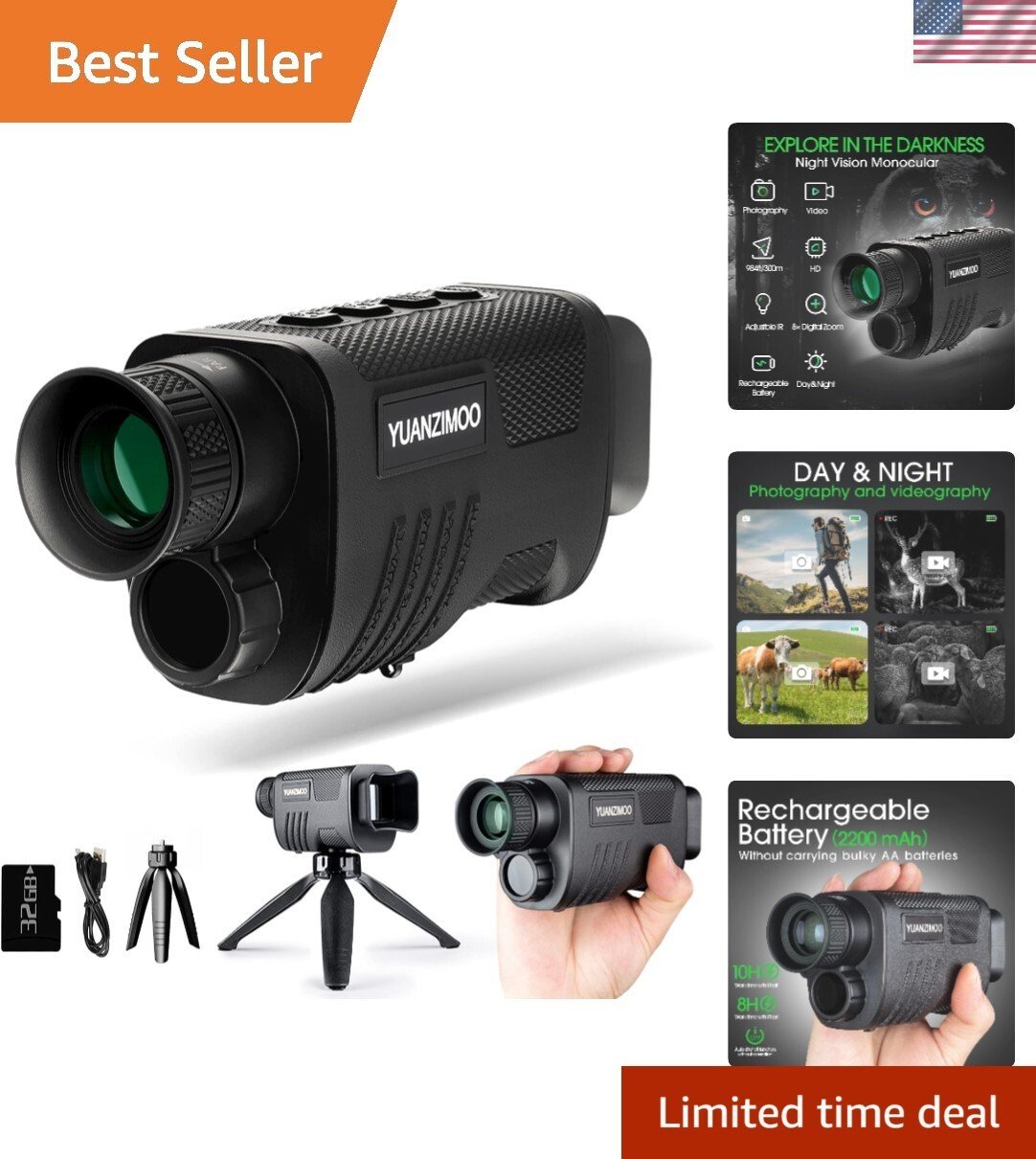 Rechargeable Night Vision Monocular for Hunting & Camping
