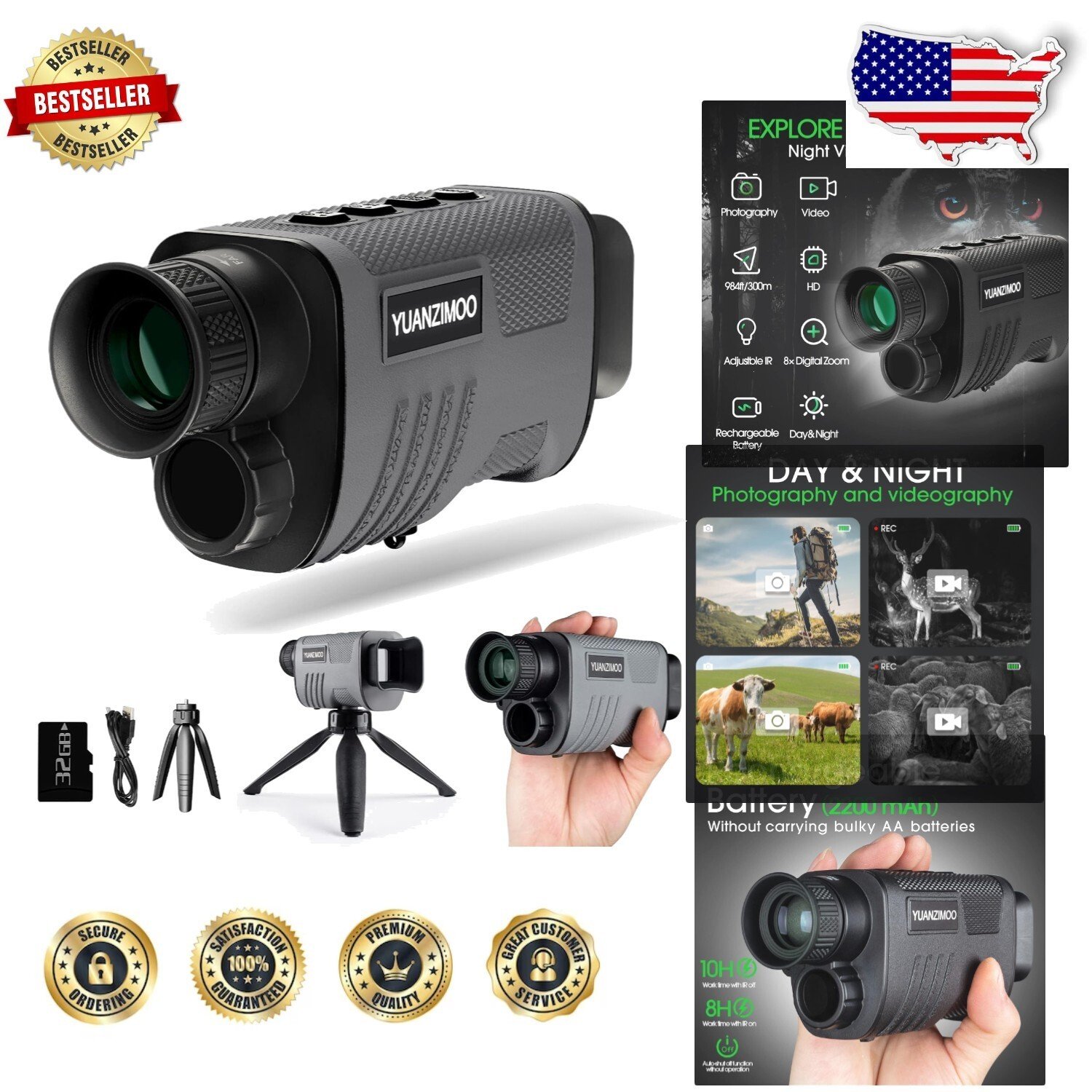 Rechargeable Night Vision Monocular for Total Darkness