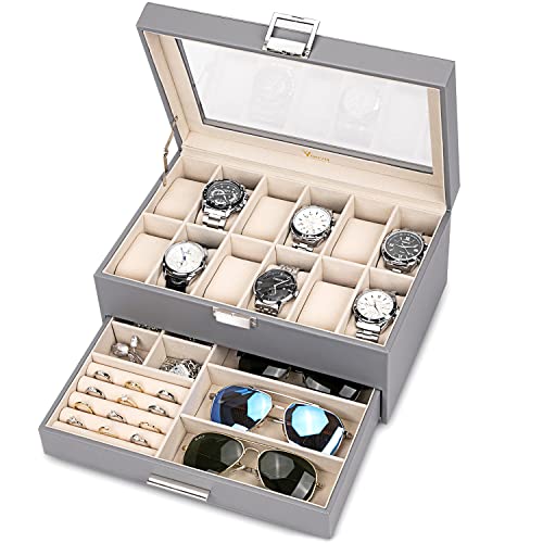 Stylish 12-Slot Leather Watch Storage Box