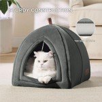 Cozy Hooded Cat Cave Bed - Dark Grey
