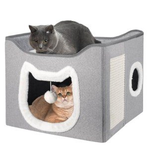 Cozy Foldable Cat House with Fluffy Ball