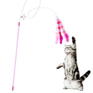 Interactive Cat Feather Wand Toy with Bell Pompom