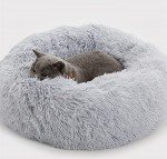 Cozy Round Plush Donut Pet Bed in Grey