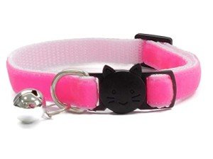 Neon Pink Velvet Cat Collars with Bell