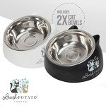 Raised Cat Bowls & Accessories Kit (Black/White)