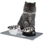 Raised Cat Bowls & Accessories Kit (Black/White)