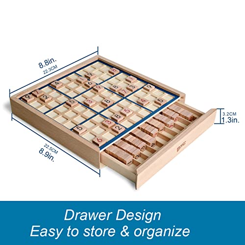 Wooden Sudoku Game with 100 Puzzles and Drawer