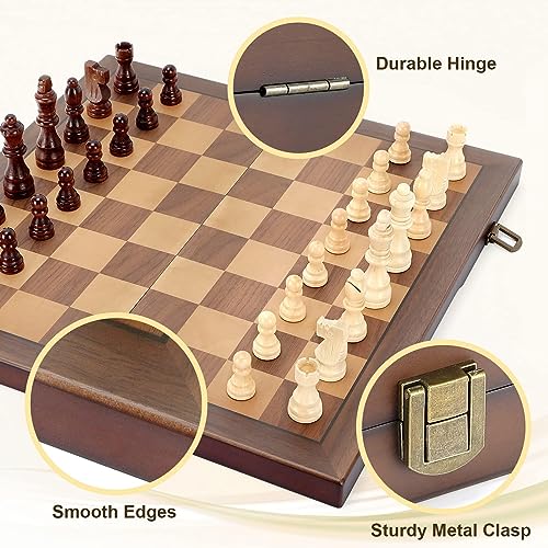 15" Magnetic Wooden Chess Board Set for Adults and Kids
