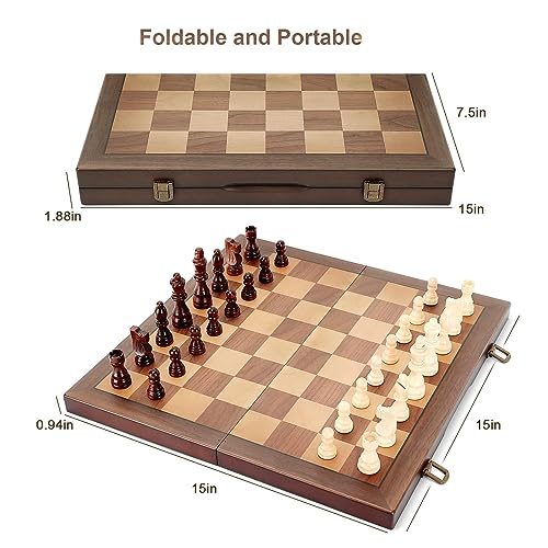 15" Magnetic Wooden Chess Board Set for Adults and Kids