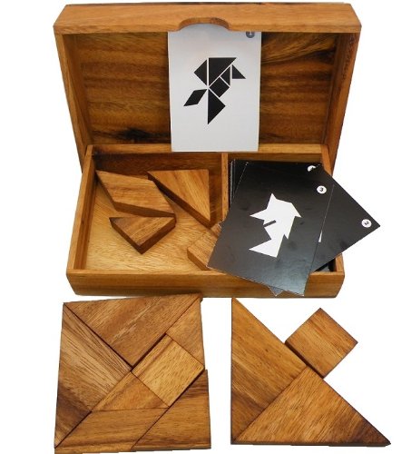 Wooden Tangram Puzzle Game with Play Cards