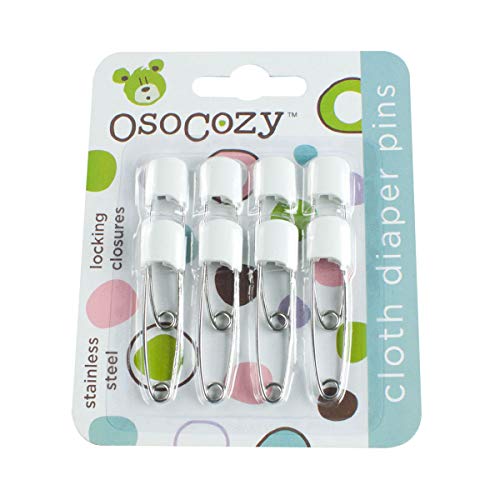 OsoCozy Diaper Pins - {White} - Sturdy, Stainless Steel Diaper Pins with Safe Locking Closures - Use for Special Events, Crafts or Colorful Laundry Pins