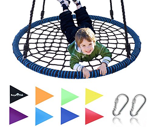 Giant 40 Inch Spider Web Tree Swing, 600 lb Weight Capacity, Durable Steel Frame, Waterproof, Adjustable Ropes, Flag Set and 2 Carabiners, Non-Stop Fun for Kids!