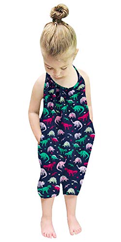RAISEVERN Toddler Girl Rompers Slouch Jumpsuits Baby Kid Jumpers Infant Dinosaur Sleeveless Harem Summer Beach Party Cute Clothing 4-5T