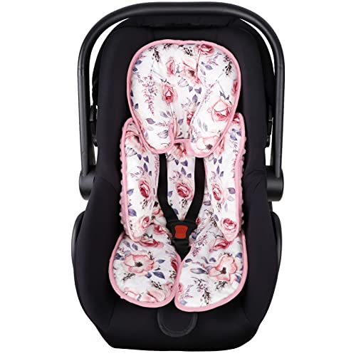 Baby Carseat Head & Body Support, Infant Headrest Cushion, Newborn Car Seat Insert for Strollers, Bouncers, Swing, Pink Floral