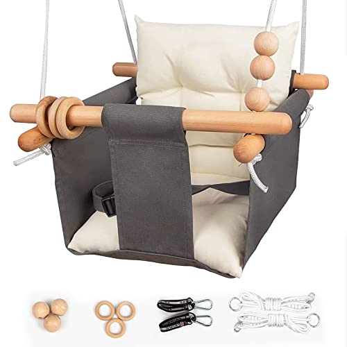 Baby Swing Outdoor Indoor Toddler Swing Seat with Safety Belt, Canvas Hanging Swings Outside Tree Swing Great Gift for Baby Boys Girls Kids Lovers