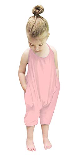 RAISEVERN Pink Rompers for Baby Girls Toddler Jumpsuits for Kid Overalls Sleeveless Dinosaur Halter Girls Jumpers with Pocket Travel Party Cute Pants, 3-4T