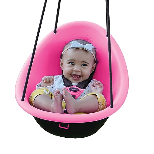 Swurfer Kiwi - Your Baby's First Swing with Ergonomic Foam-Lined Shell Design, Blister Free Rope and 3-Point Safety Harness, Ages 9 Months and Up (Pink)