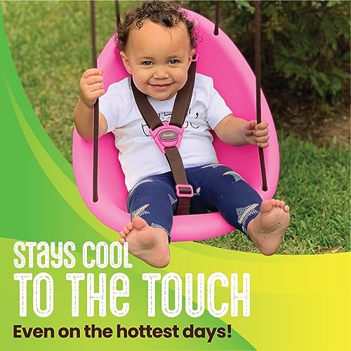 Swurfer Kiwi - Your Baby's First Swing with Ergonomic Foam-Lined Shell Design, Blister Free Rope and 3-Point Safety Harness, Ages 9 Months and Up (Pink)