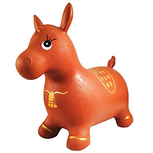 AppleRound Horse Bouncer with Hand Pump, Brown, Inflatable Space Hopper, Ride-on Bouncy Animal