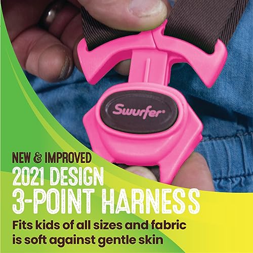 Swurfer Kiwi - Your Baby's First Swing with Ergonomic Foam-Lined Shell Design, Blister Free Rope and 3-Point Safety Harness, Ages 9 Months and Up (Pink)