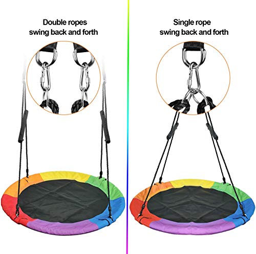 Treeswin Saucer Tree Swing 40 Inch, 700 lb Weight Capacity Outdoor Flying Swing with Tree Strap, 900D Oxford Fabric Waterproof Durable Steel Frame and Carabiner for Playground and Backyard (Rainbow)
