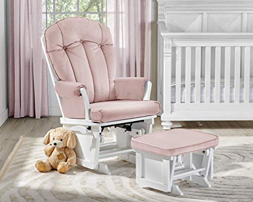 Suite Bebe Victoria Glider and Ottoman in Pink and White - Quick Ship