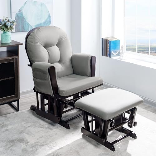 Brisbane Nursery Glider & Ottoman Sets, Swivel Glider Recliner Nursery Rocking Chair, Nursery Glider Rocker with Ottoman, Reclining Gliders & Chairs for Breastfeeding, Reading - Espresso/Dark Gray