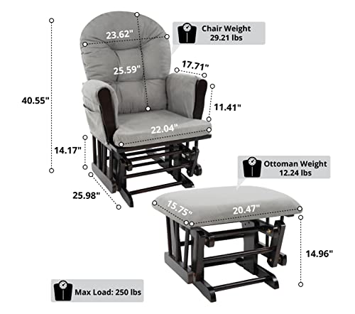 Brisbane Nursery Glider & Ottoman Sets, Swivel Glider Recliner Nursery Rocking Chair, Nursery Glider Rocker with Ottoman, Reclining Gliders & Chairs for Breastfeeding, Reading - Espresso/Dark Gray