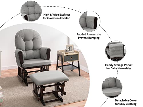 Brisbane Nursery Glider & Ottoman Sets, Swivel Glider Recliner Nursery Rocking Chair, Nursery Glider Rocker with Ottoman, Reclining Gliders & Chairs for Breastfeeding, Reading - Espresso/Dark Gray
